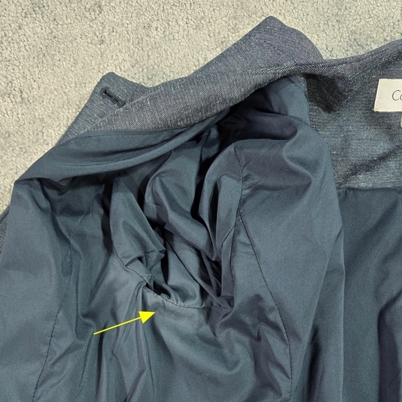 Calvin Klein Blue Collarless Hidden Button Peplum Hem Blazer With Linen Preppy - Picture 11 of 12